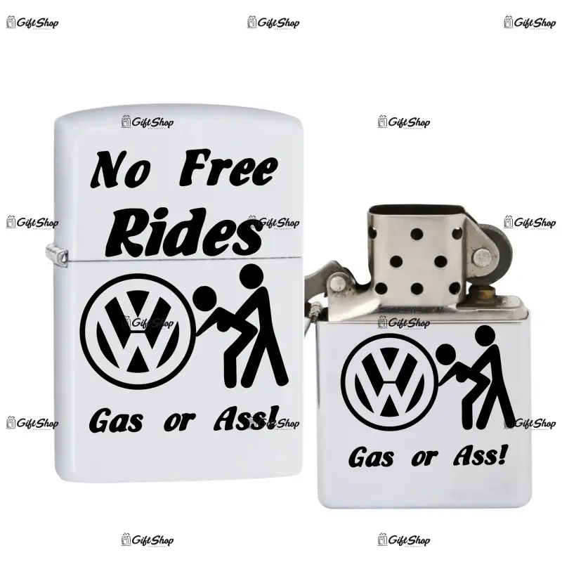 No free rides volkswagen, bricheta metalica gravata laser cu mesaj
